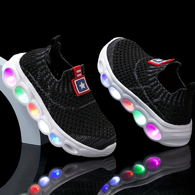 Boy's Woven Knit Slip On LED Light Up Sock Shoes
