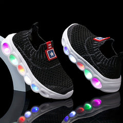 Boy's Woven Knit Slip On LED Light Up Sock Shoes