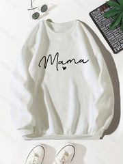 Letter Print Pullover Sweatshirt Crew Neck Fall Winter Women's Clothing
