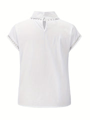 Casual Blouse Women's Plus Eyelet Embroidered Cap Sleeve Blouse