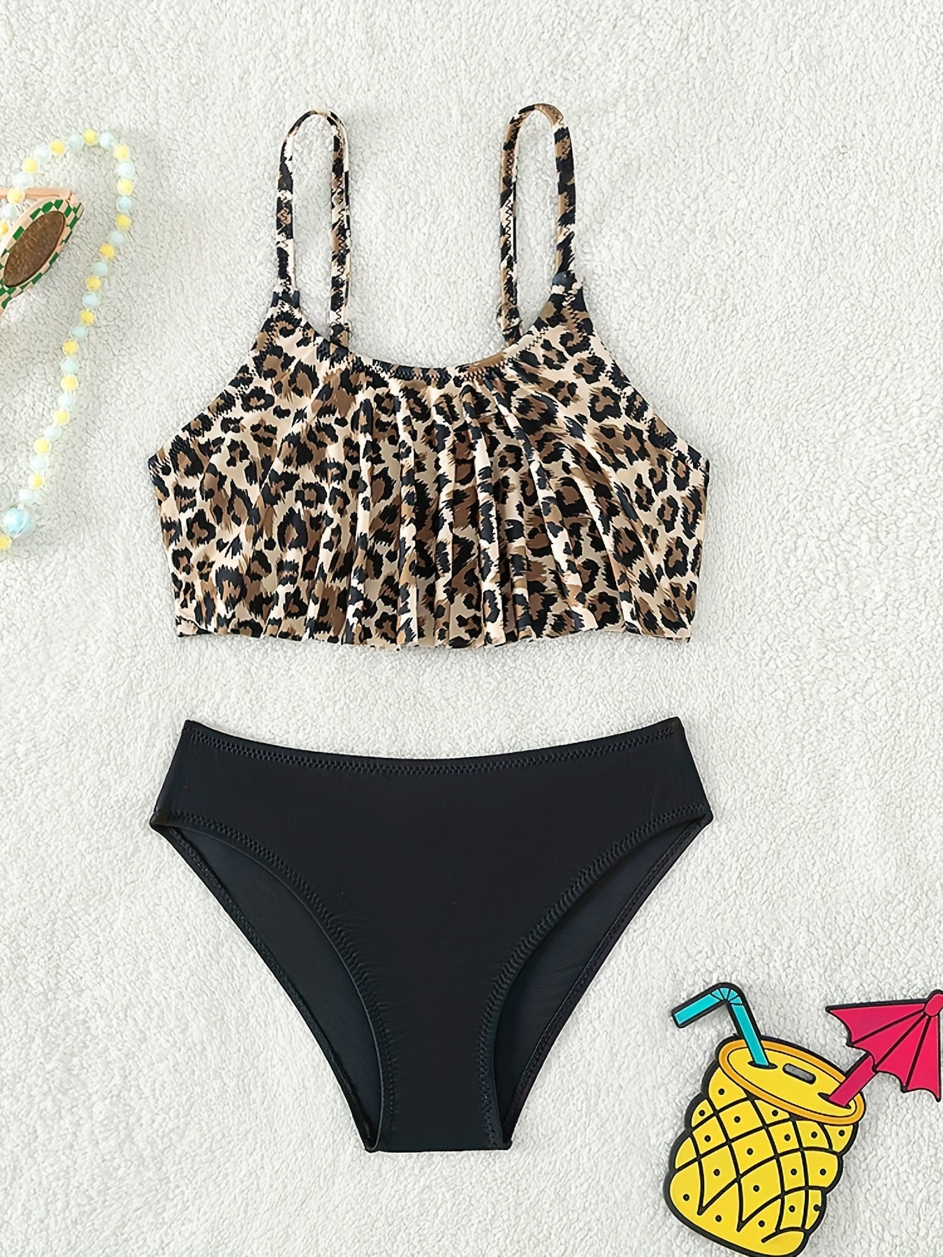 Girls' Leopard Print Bikini - Stylish Swimwear for Summer Fun