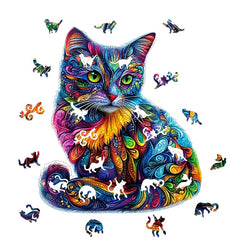 Green Eyed Cat Wooden Puzzle Unique Irregular Shaped Animal Jigsaw