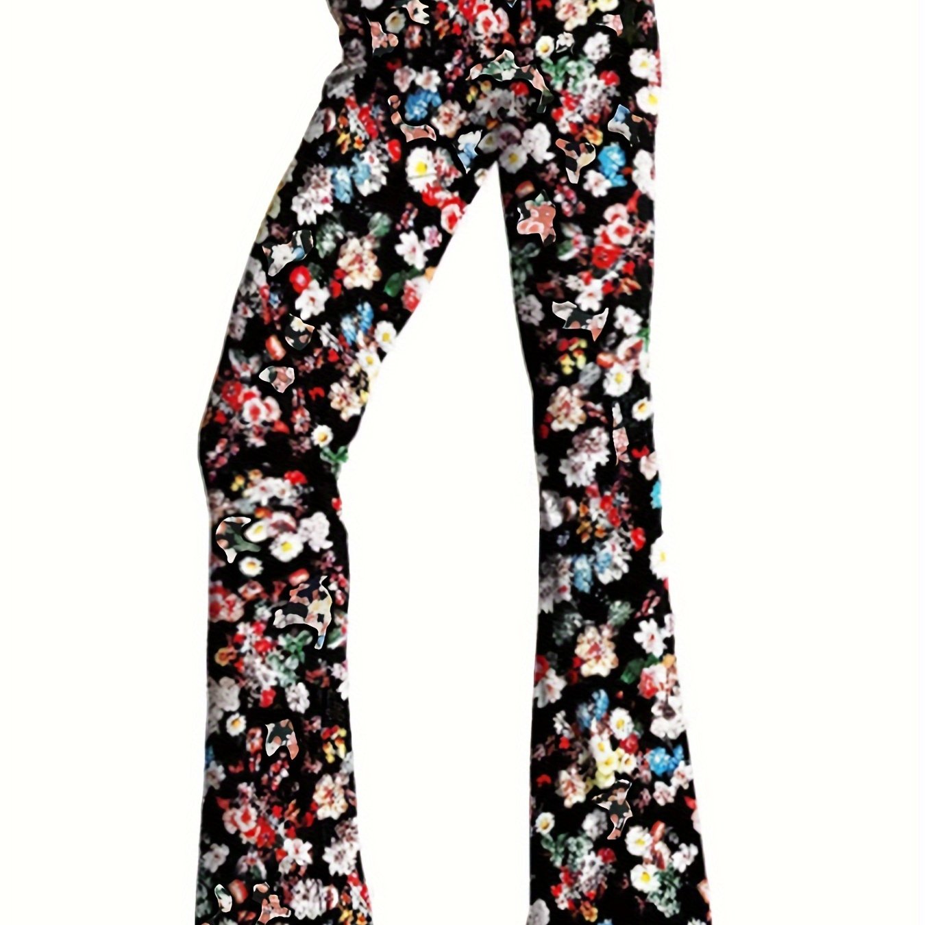 Plus Floral Print Elastic High Rise Straight Leg Trousers