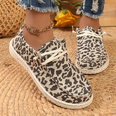 Leopard Print Women's Skate Shoes Lace Up Canvas Shoes