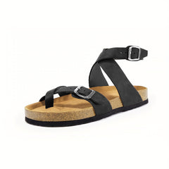 Women's Cork Sandals Toe Loop Cross Strap Summer Gladiator Sandals