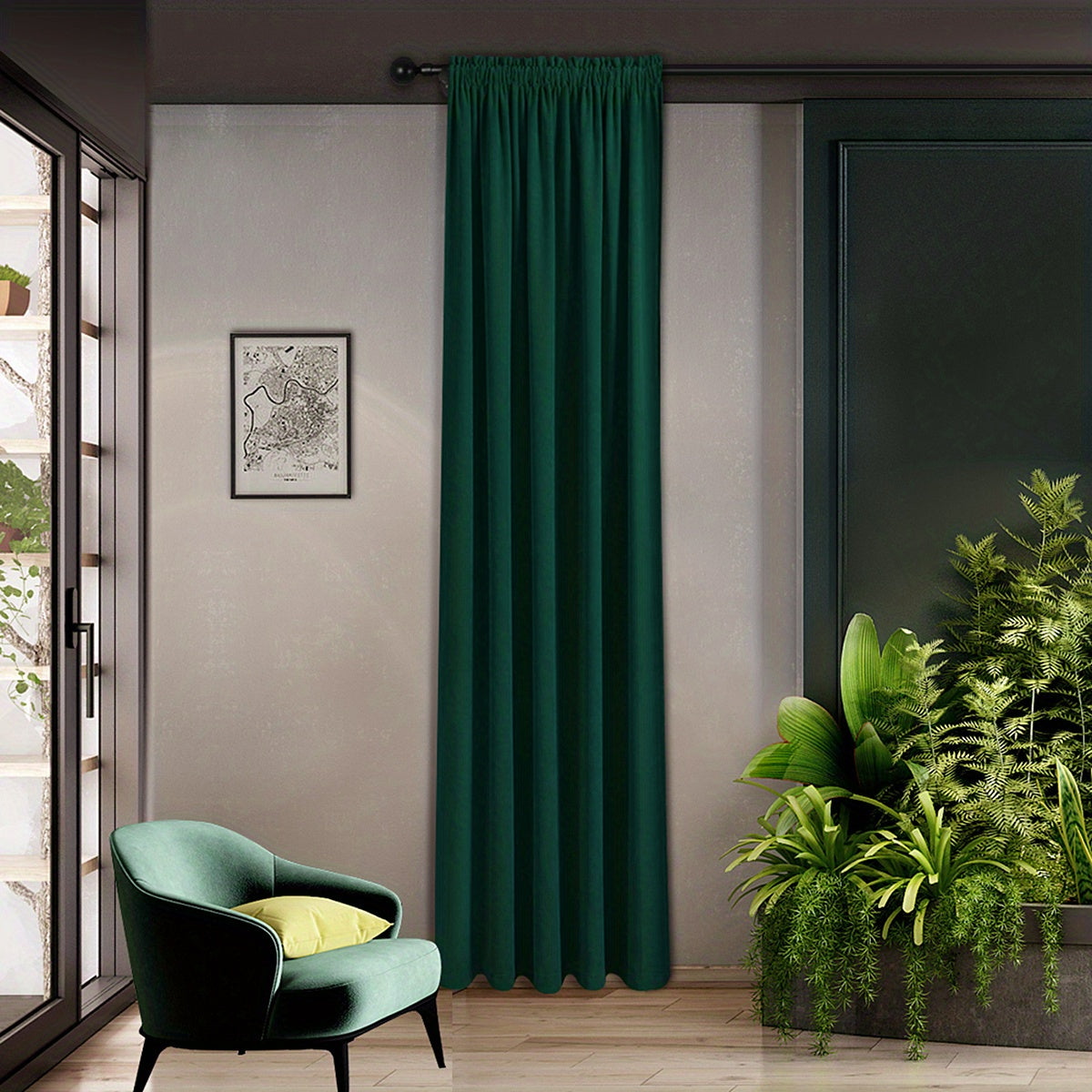 Dark Green Thickened Curtain Rod Pocket for Living Room Bedroom