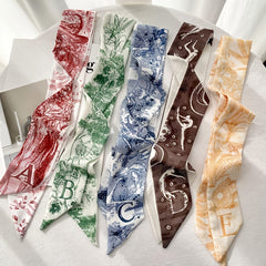 Letters Print Scarf Thin Long Small Silk Scarf Tie Bag Decoration