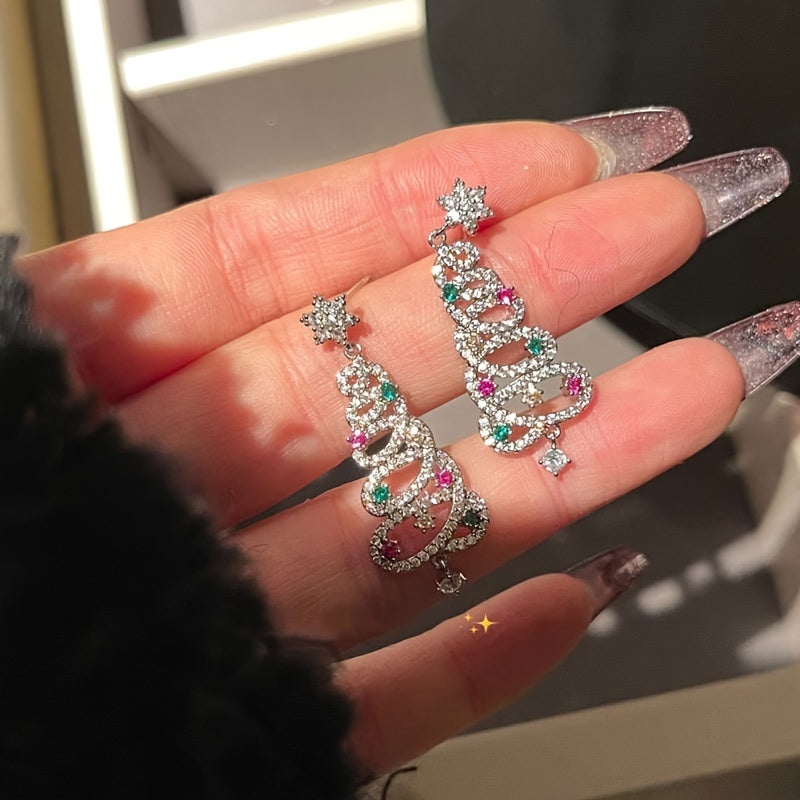 Holiday Style Zircon Snow & Christmas Tree Earrings