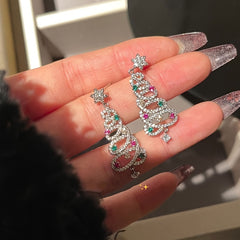 Holiday Style Zircon Snow & Christmas Tree Earrings