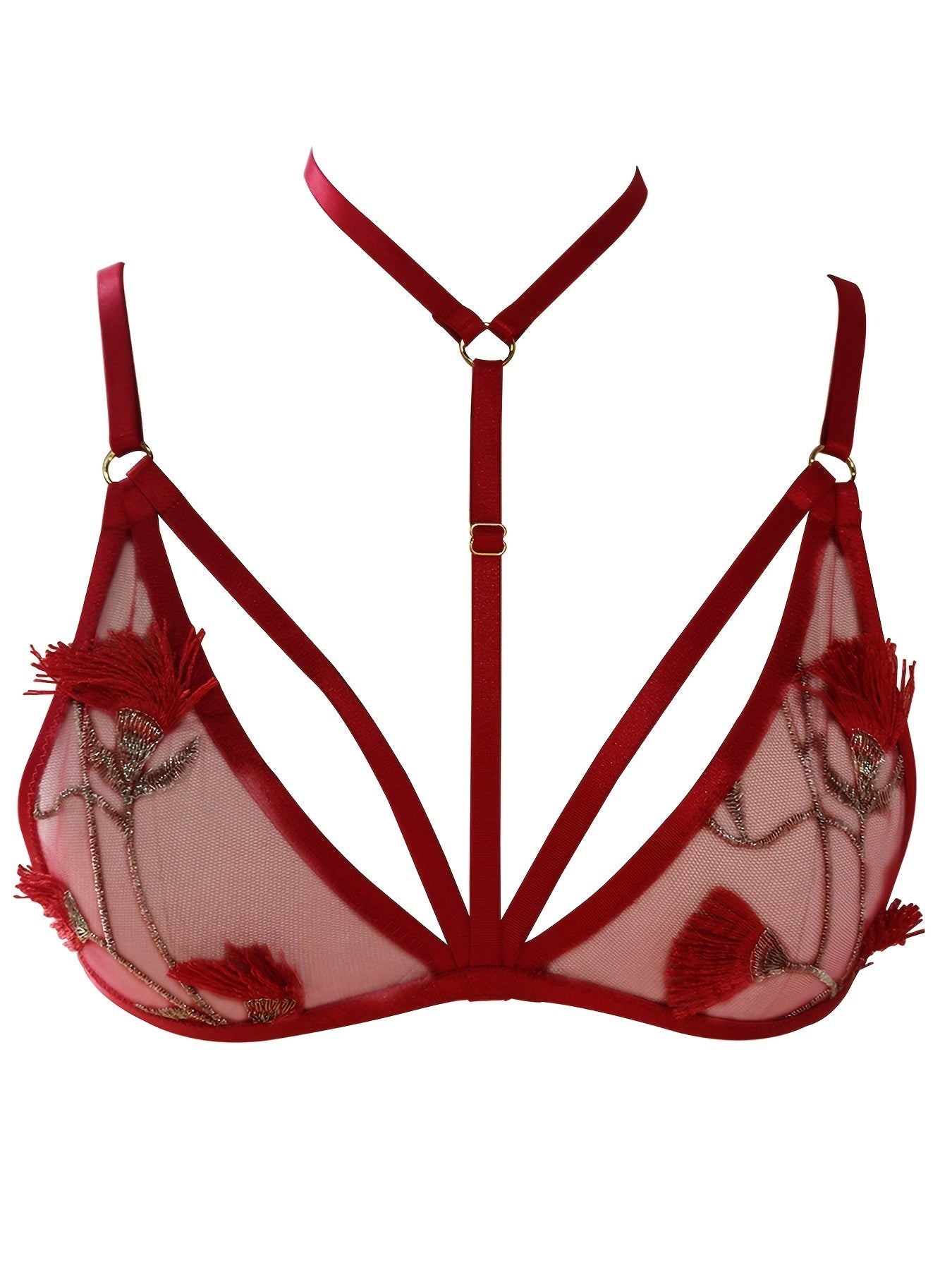 Sexy Red Lace Floral Embroidered Harness Bra for Women's Lingerie