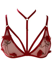 Sexy Red Lace Floral Embroidered Harness Bra for Women's Lingerie