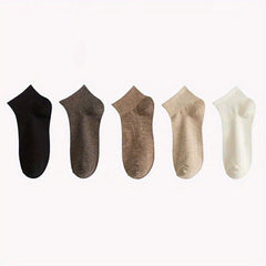5 Pairs Solid Short Socks Soft & Comfy Women's Stockings & Hosiery