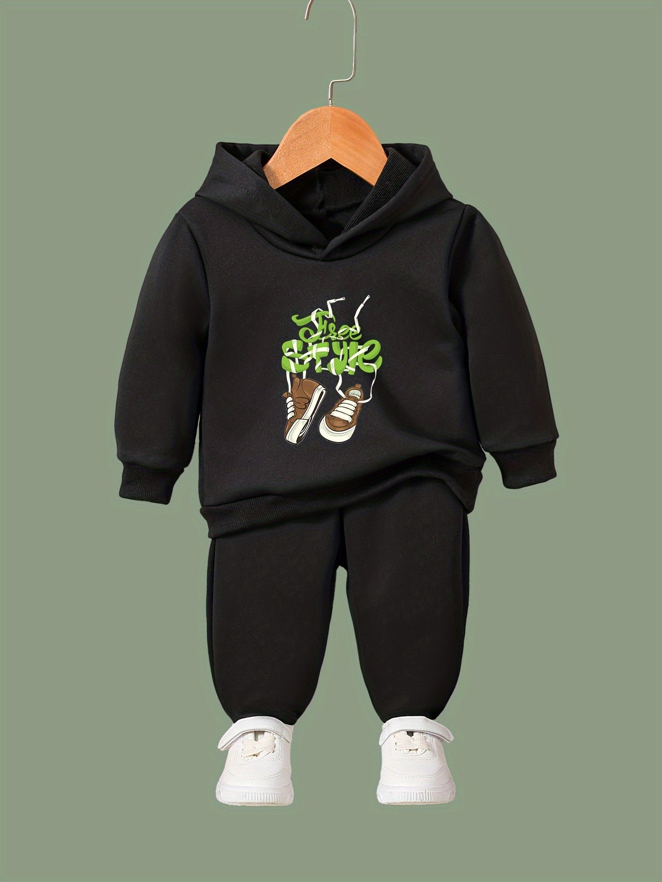2pcs Shoes Print Outfits Girls Hoodies Jogger Pants Set For Girls
