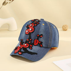 Plum Blossom Patch Baseball Cap Denim Sunshade Dad Hat