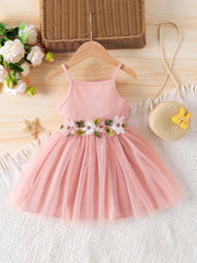 Toddler Girls Floral Embroidered Mesh Princess Cami Dress