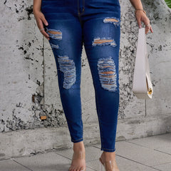 Casual Jeans Women's Plus Ripped High Stretch Skinny Jeans