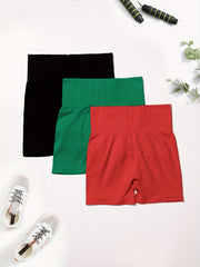 3Pcs Solid Yoga Shorts Butt Lifting High Stretch Fitness Workout Women's Activew
