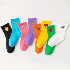 3 Pairs Girls Cartoon Pattern Socks Candy Breathable Comfy Children's Socks