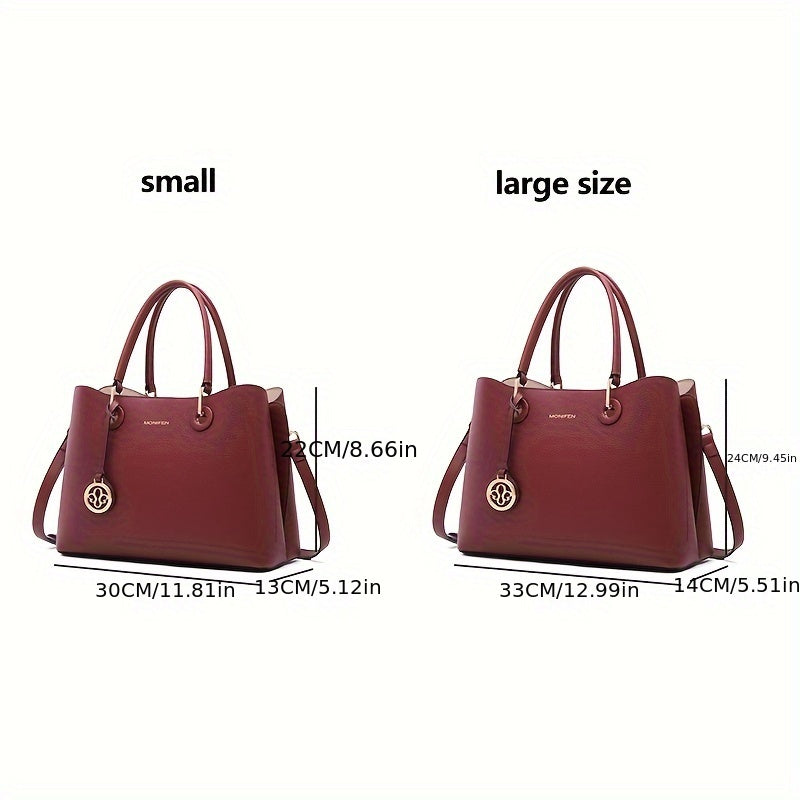 Women's Burgundy Tote Bag Golden Tone Hardware Zipper Closure