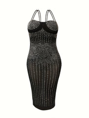 Rhinestone Mesh Party Cami Dress
