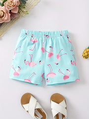 3pcs Little Girls' Cartoon Print Safety Set Pink Navy Set