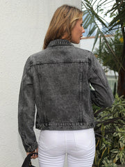 Long Sleeve Denim Jacket Regular Fit Solid Denim Coat Women's Clothing