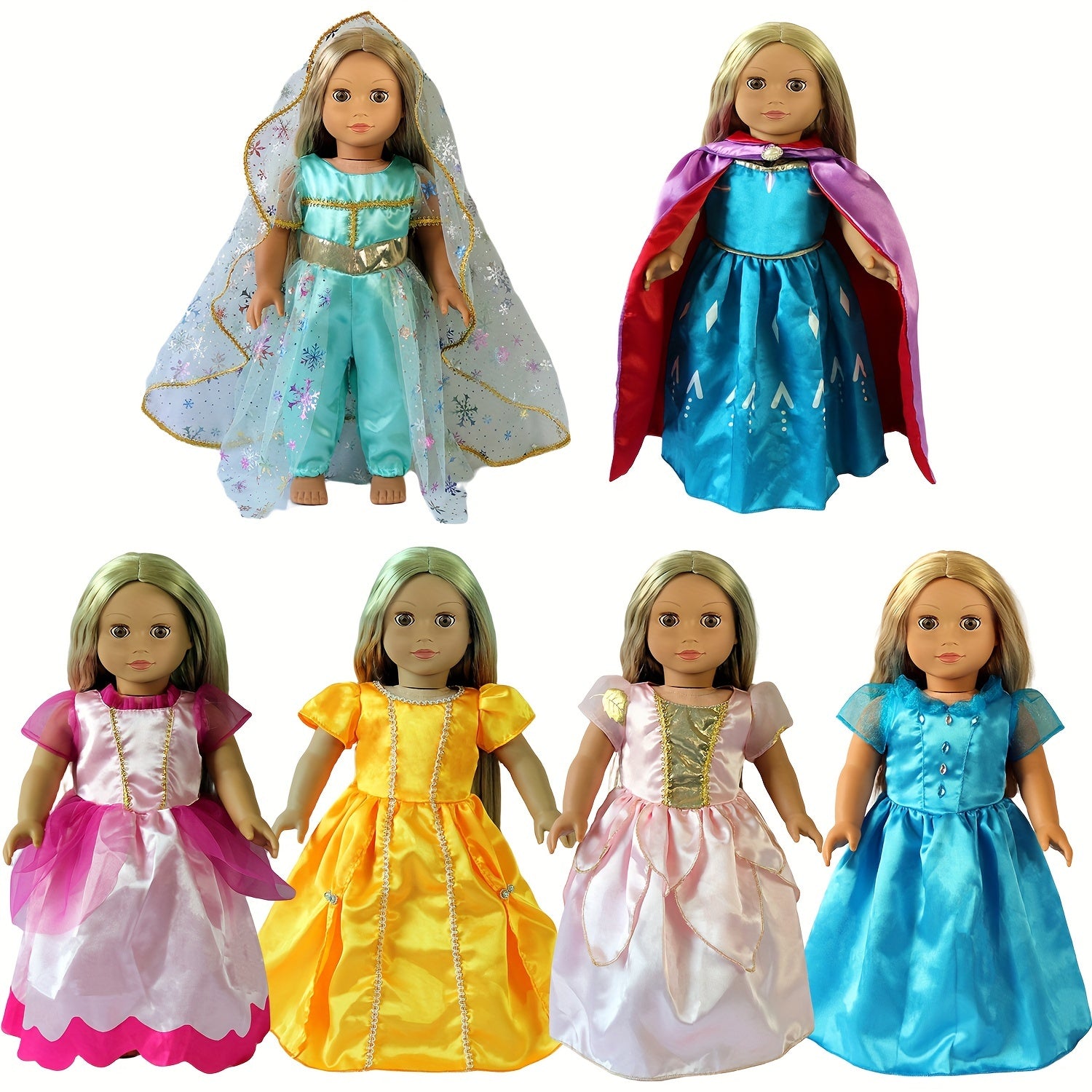 Complete Princess Doll Clothes Set for 45-72 cm Dolls, 6 Outfits, Christmas Gift