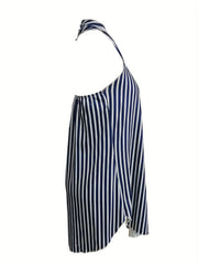 Cross Front Halter Neck Top All Over Print Backless Halter Summer Women's Clothi