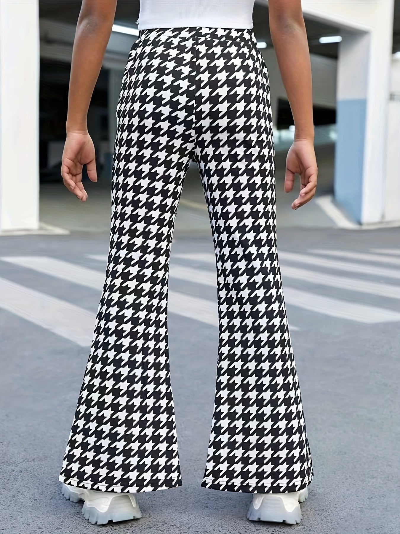 Houndstooth High Waist Side Split Pants for Streetwear