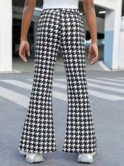 Houndstooth High Waist Side Split Pants for Streetwear