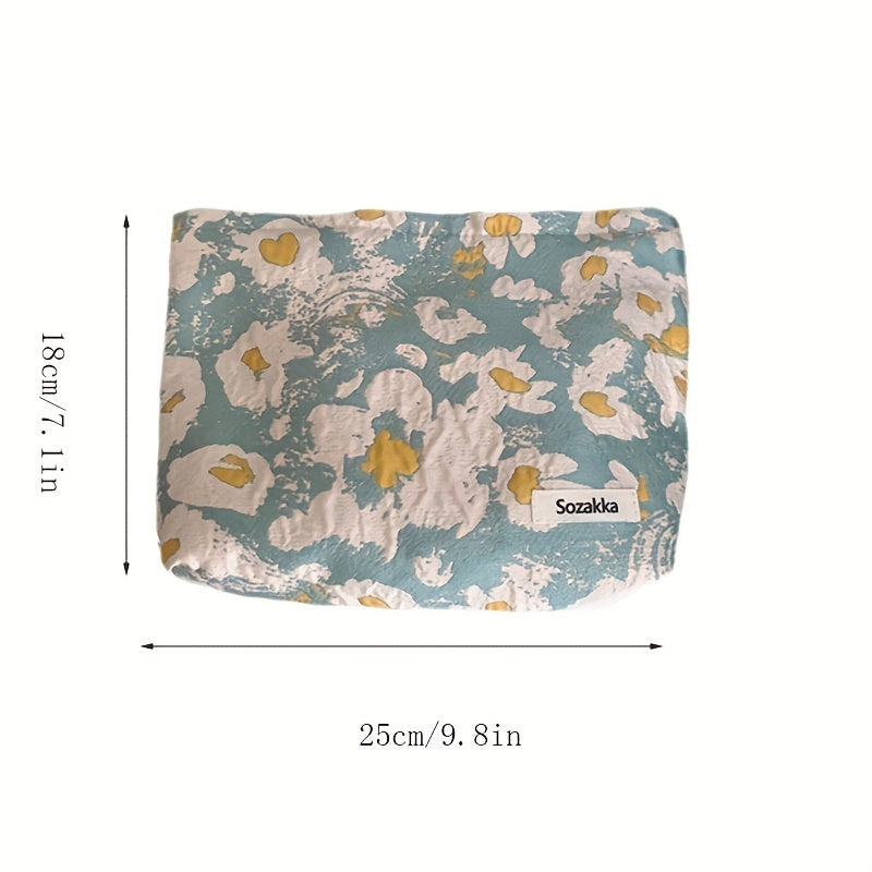 Floral Pattern Makeup Pouch Zipper Roomy Style Makeup Bag