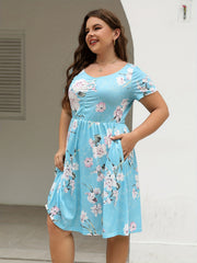 Casual Dress Women's Plus Floral Print Short Sleeve Round Neck Dress