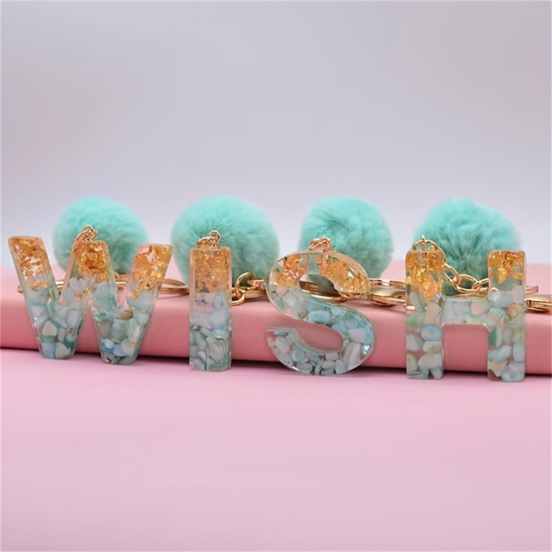 Glitter Resin Initial Letter Keychain English Alphabet Keyring