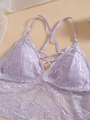Sexy Bra Women's Floral Jacquard Lace Longline Bra