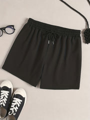 Solid Drawstring Waist Pajama Shorts