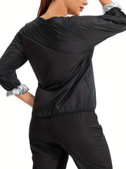 Women's Long Sleeve Sauna Sweatshirt Crew Neck Sports Jacket