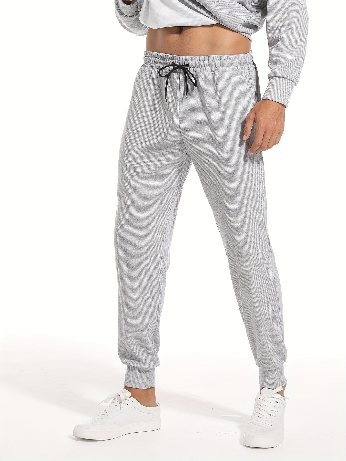 Waffle Pattern Drawstring Sweatpants Loose Fit Pants Men