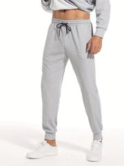 Waffle Pattern Drawstring Sweatpants Loose Fit Pants Men