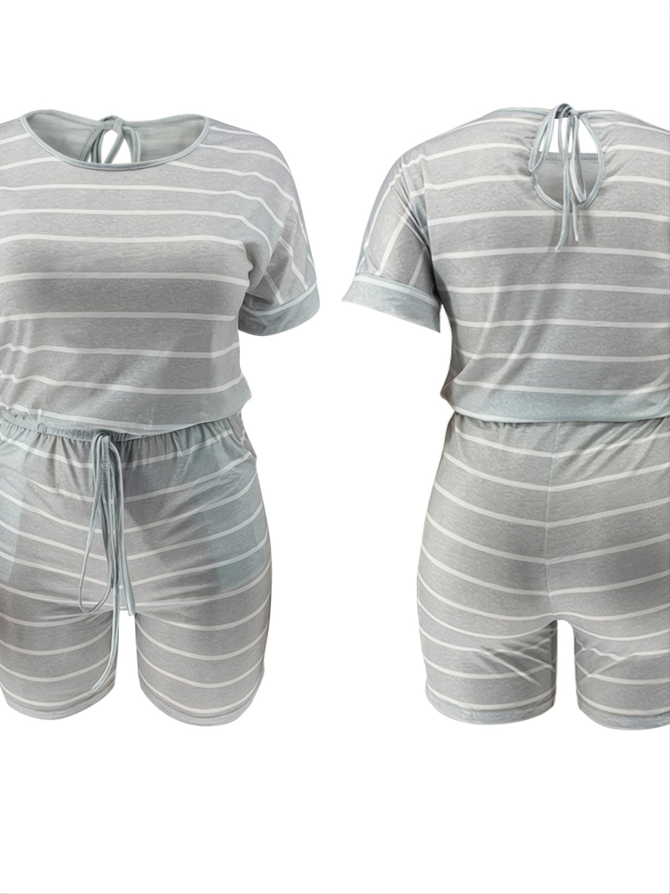Striped Round Neck Short Sleeve Casual Romper
