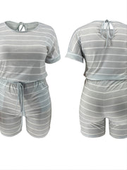 Striped Round Neck Short Sleeve Casual Romper