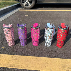 40oz 1200ml Insulated Water Cup Rainbow Leopard Stainless Steel Bottle