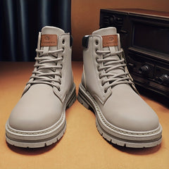Men's Combat Boots Lace up Walking Shoes Rugged Look