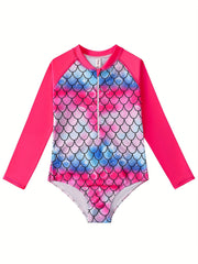 Mermaid Swimsuit Fish Scale Print Long Sleeved Sports Swims