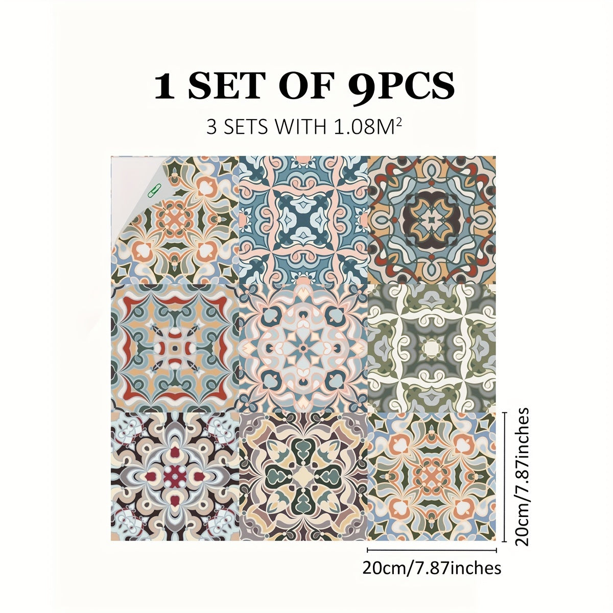 9pcs Moroccan Print Waterproof Decal Vinyl Easy To Stick