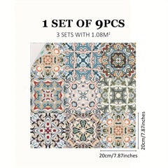 9pcs Moroccan Print Waterproof Decal Vinyl Easy To Stick