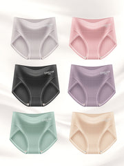 6pcs Striped Fabric Briefs Mid Waist Cotton Panties