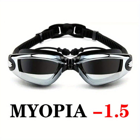 Waterproof Swim Goggles With Earplugs Anti Fog HD Myopia Swimming Glass