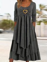 Long Sleeve Heart Ring Round Neck Maxi Dress