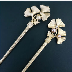 Vintage Ginkgo Leaf Hairpin Faux Pearl Hair Stick