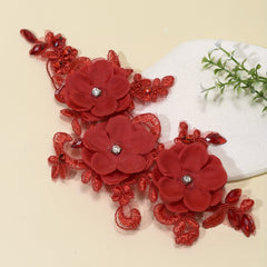Red Flower Head Piece Rhinestone Bridal Hair Accessories